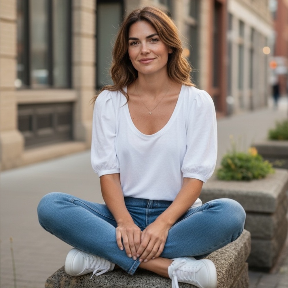 Splendid Womens Puff Sleeve White Top